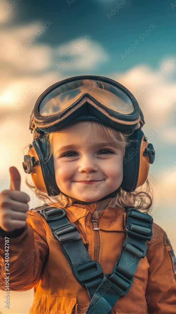 Child in Flight Gear Smiling with Confidence and Giving Thumbs Up Child in Flight Gear Smiling with Confidence and Giving Thumbs Up