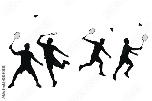Badminton Players Silhouettes in Action