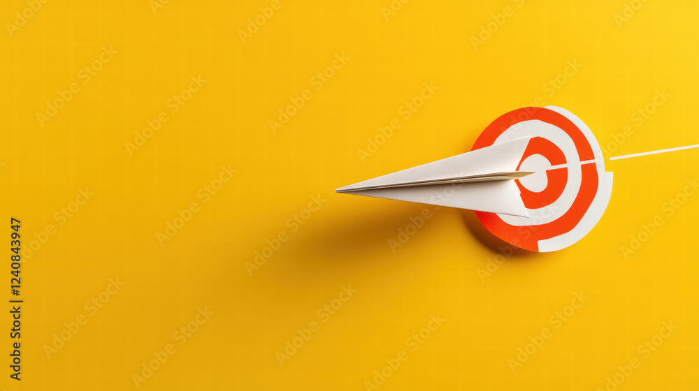 sleek paper plane in flight directed at vibrant target, showcasing precision and focus. bright yellow background enhances dynamic feel of image sleek paper plane in flight directed at vibrant target, showcasing precision and focus. bright yellow background enhances dynamic feel of image