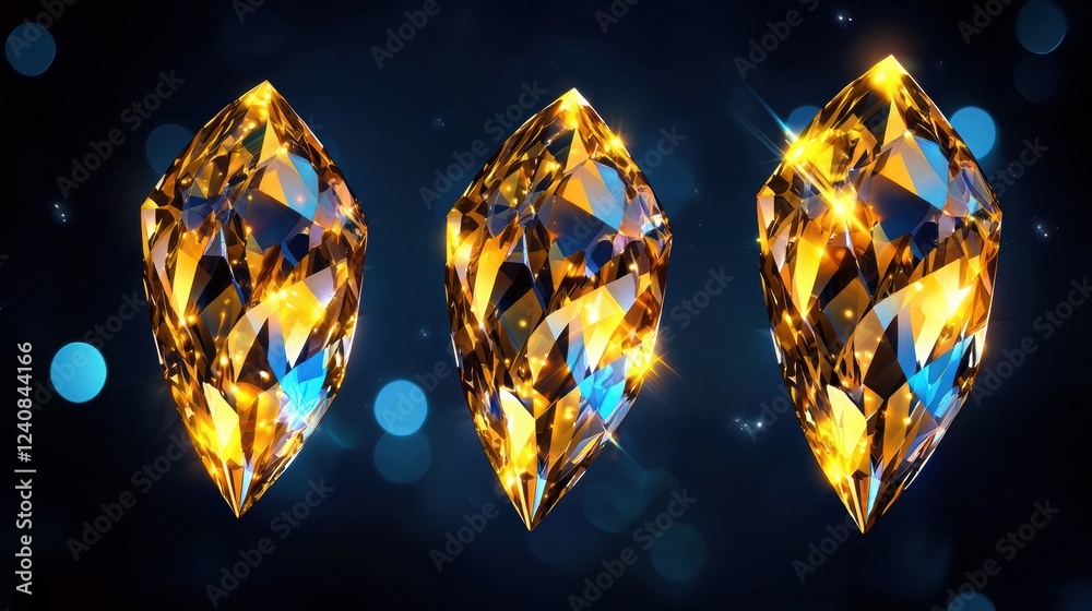 Shimmering Golden Gemstone Collection on Dark Background