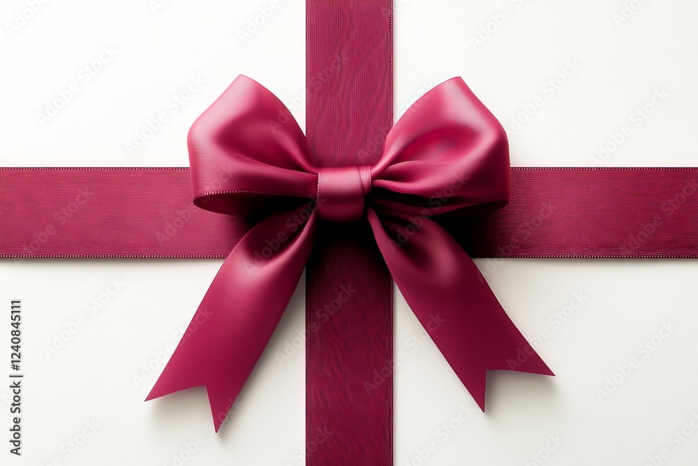 Elegant gift wrapped in deep red ribbon with a large bow on a white background ready for celebration or special occasion Elegant gift wrapped in deep red ribbon with a large bow on a white background ready for celebration or special occasion