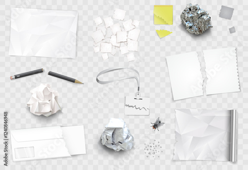 Set creasy paper sheets and pen