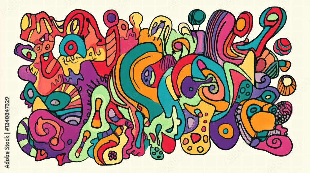 Obraz premium Bright and fun doodle shapes creatively designed with vibrant colors and playful patterns, showcasing whimsical and artistic expression