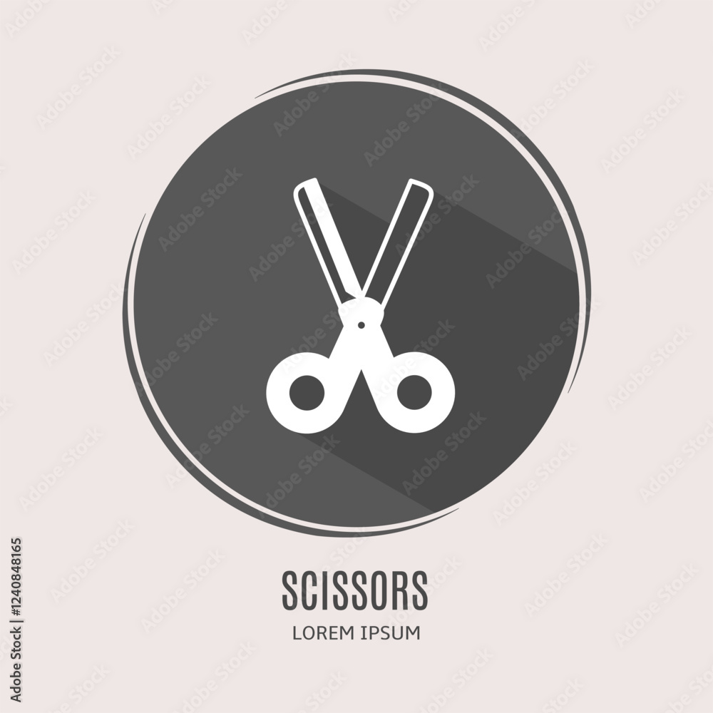 Symbol scissors logo. Illustration of scissors in flat. Stock vector. Symbol scissors logo. Illustration of scissors in flat. Stock vector.