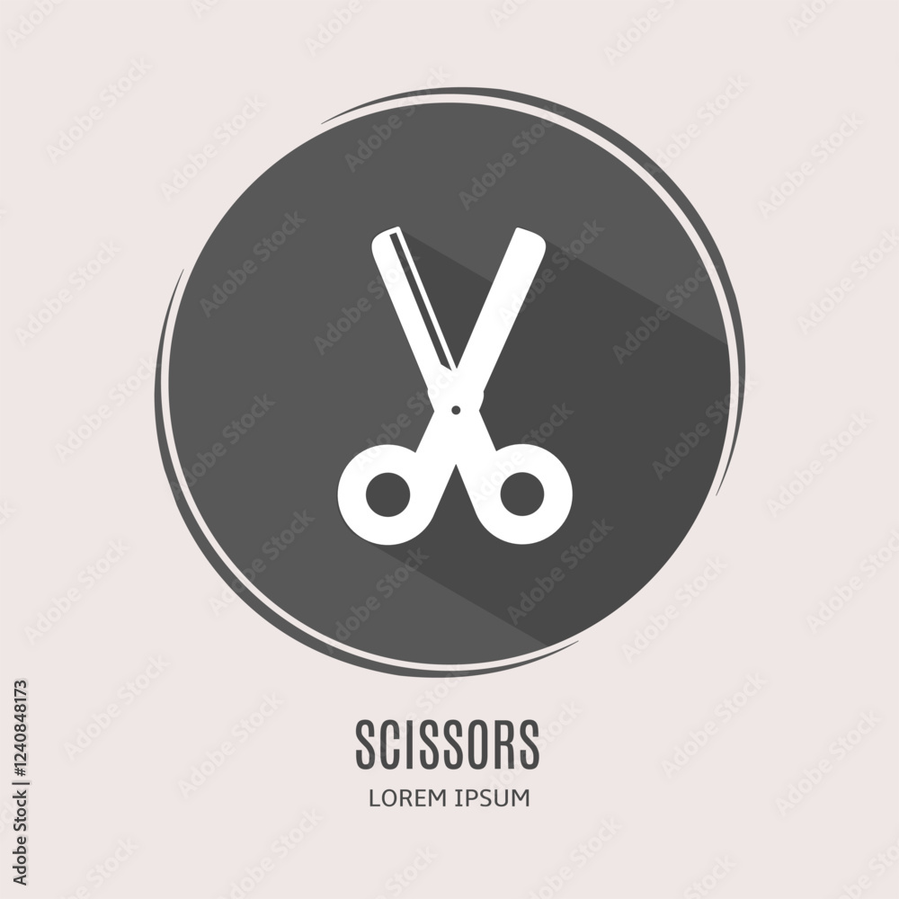 Symbol scissors logo. Illustration of scissors in flat. Stock vector. Symbol scissors logo. Illustration of scissors in flat. Stock vector.