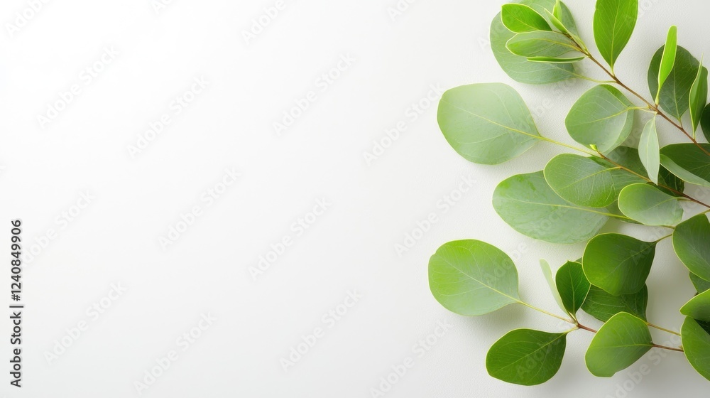 Eucalyptus leaves on white background, nature design, website banner Eucalyptus leaves on white background, nature design, website banner