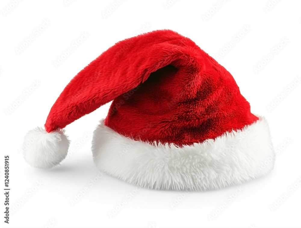 A classic Santa Claus red and white hat isolated on a white background for holiday A classic Santa Claus red and white hat isolated on a white background for holiday