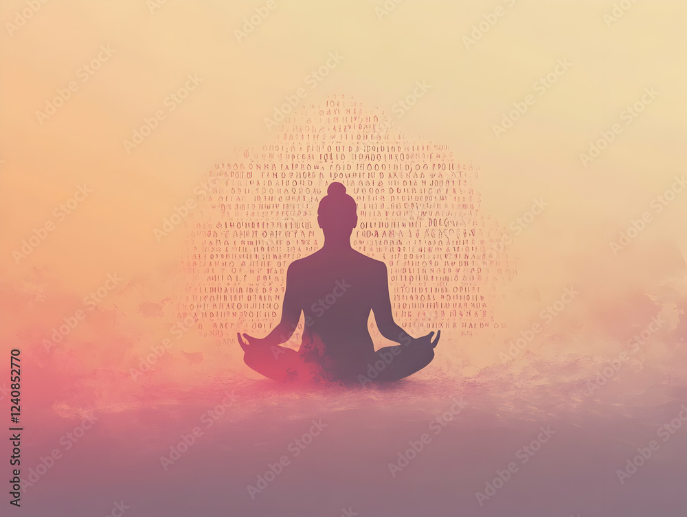 Meditation and tranquility in silhouette representing inner peace and mindfulness during dawn against a calming backdrop Meditation and tranquility in silhouette representing inner peace and mindfulness during dawn against a calming backdrop