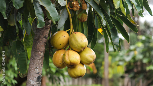 Marang fruit hanging from a tree. photo