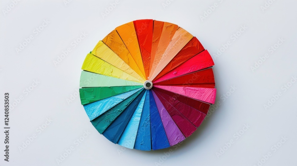 Obraz premium A vibrant color wheel placed neatly on a white surface, with evenly divided sections.