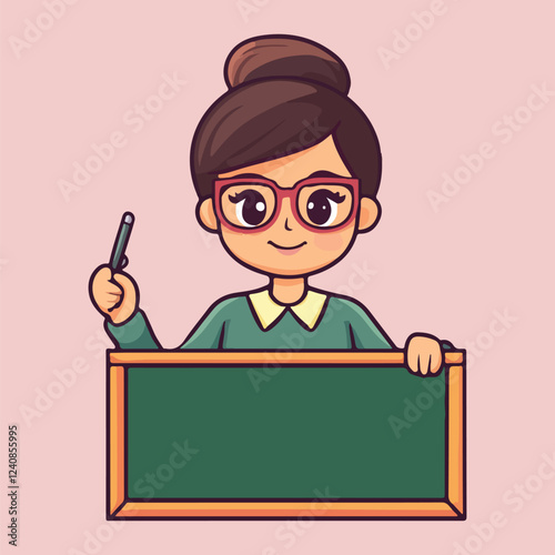 Female teacher in cartoon character vector illustration 