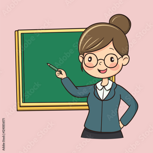 Female teacher in cartoon character vector illustration 