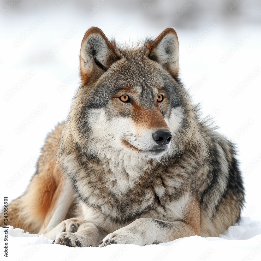 Majestic wolf resting in the snow. Majestic wolf resting in the snow.