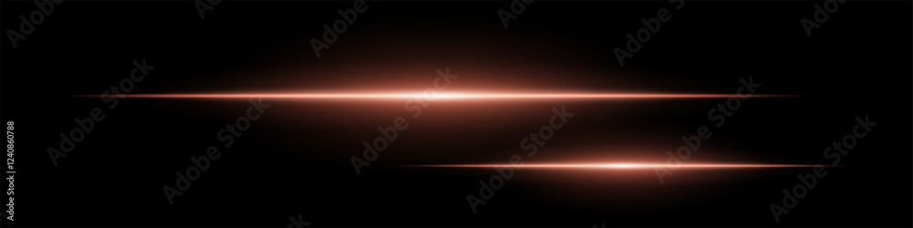 Two horizontal soft red light beams glowing on black background. Abstract digital energy effect. Futuristic technology and sci-fi concept for design and wallpaper