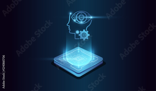 Wallpaper Mural The glowing AI chip with light circuit board on technology vector. and Computer microchip for Abstract digital vector illustration Torontodigital.ca