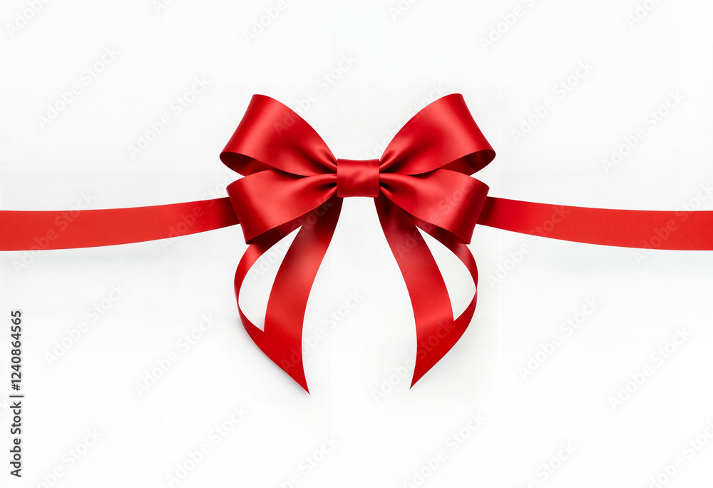 a perfectly tied red ribbon bow with two long, straight tails on a white background. a perfectly tied red ribbon bow with two long, straight tails on a white background.