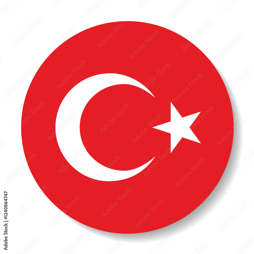The flag of Turkey. Flag icon. Standard color. Circle icon flag. 3d illustration. Computer illustration. Digital illustration. Vector illustration. The flag of Turkey. Flag icon. Standard color. Circle icon flag. 3d illustration. Computer illustration. Digital illustration. Vector illustration.