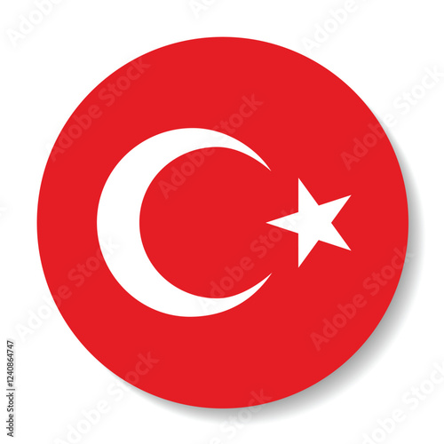 The flag of Turkey. Flag icon. Standard color. Circle icon flag. 3d illustration. Computer illustration. Digital illustration. Vector illustration.