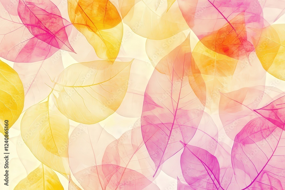 A vibrant collection of colorful leaves set against a pink background A vibrant collection of colorful leaves set against a pink background
