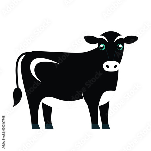 Black Cow Silhouette Vector, Cute Black cartoon Cow Illustration