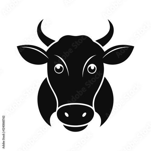 Black Cow Silhouette Vector, Cute Black cartoon Cow Illustration