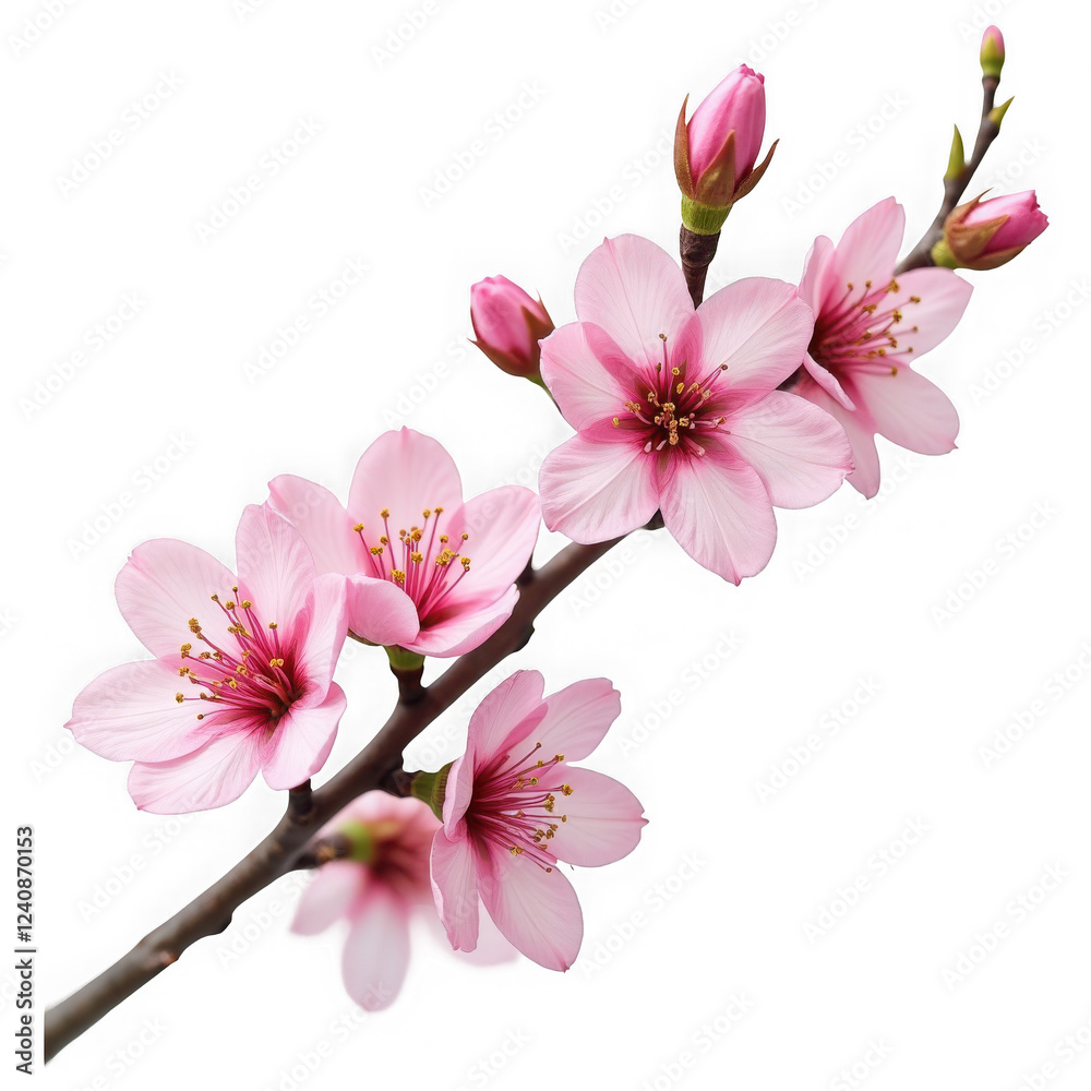 Obraz premium Sakura branch PNG on transparent background, clipart for spring designs, cards, wedding invitations, natural cosmetics and Japanese themes.