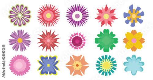 Colorful Flat Flowers Icons Set Isolated on White Background - Vector Design illustration