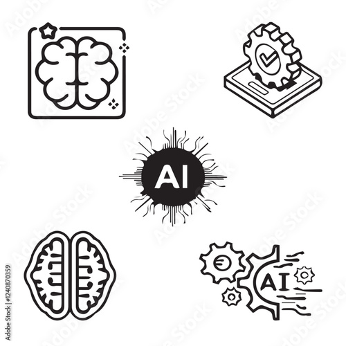 AI, gear, machine, engineering, work, technology, mechanism vector design icon symbol set 