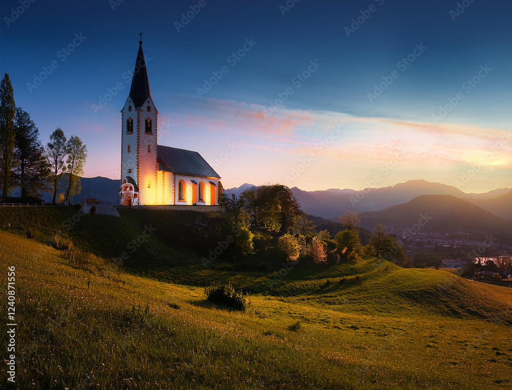 Fototapeta premium Generated image ライトアップした教会