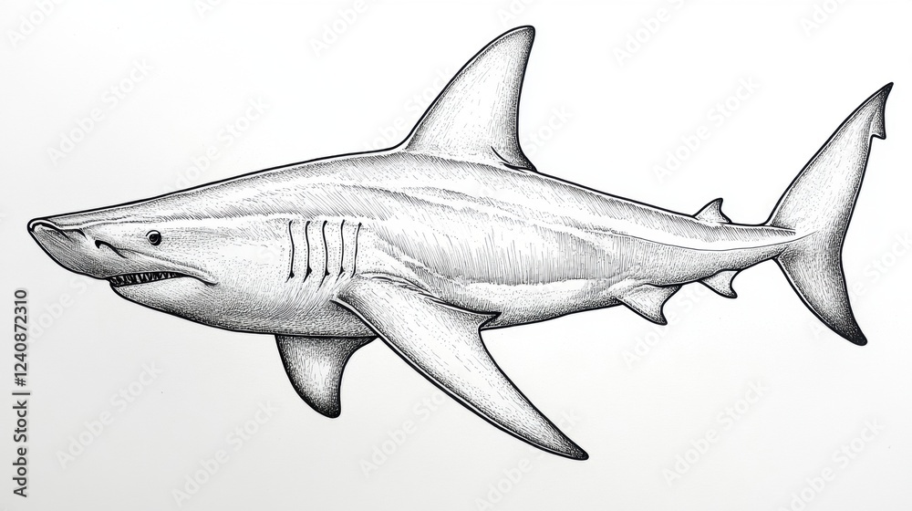 Naklejka premium Realistic Illustration of a Majestic Shark Swimming in Ocean Waters
