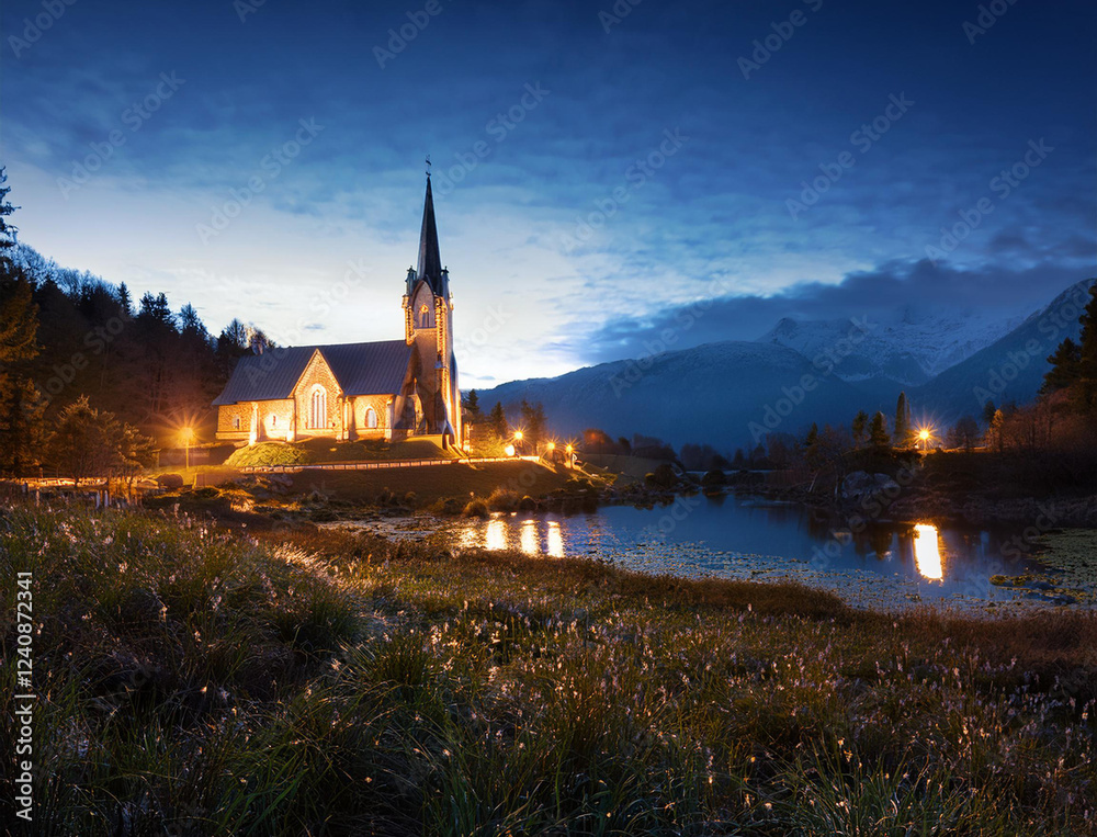 Obraz premium Generated image ライトアップした教会