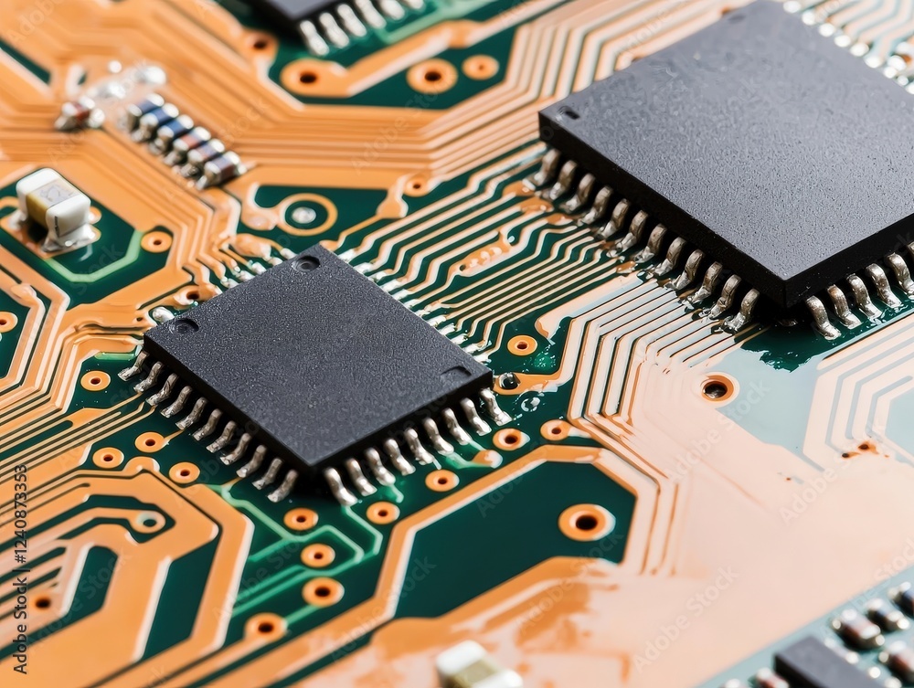 Detailed Close-up of a Recycled Circuit Board Showcasing Clean Materials on a Neutral Background Detailed Close-up of a Recycled Circuit Board Showcasing Clean Materials on a Neutral Background