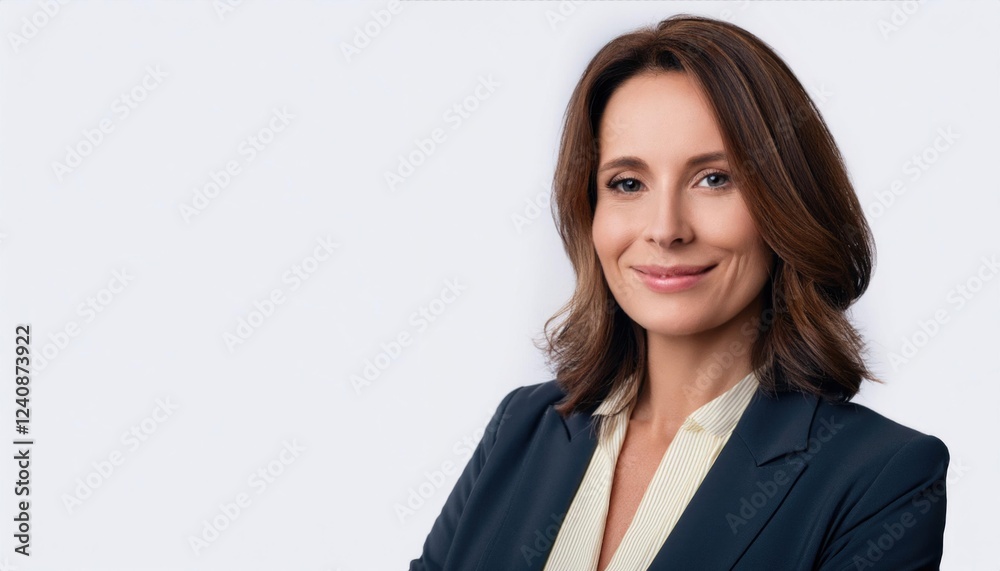 businesswoman in 40s, brown hair, copy space businesswoman in 40s, brown hair, copy space