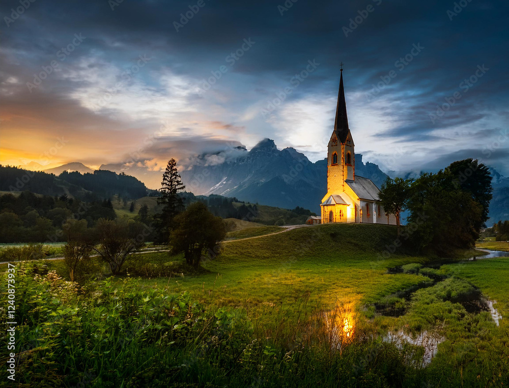 Fototapeta premium Generated image ライトアップした教会