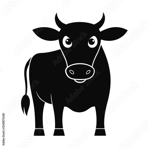 Black Cow Silhouette Vector, Cute Black cartoon Cow Illustration