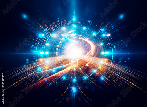 Wallpaper Mural Glowing lightbulb at the center of a futuristic, circular technological interface.  The image symbolizes innovation, technology, and bright ideas. Torontodigital.ca