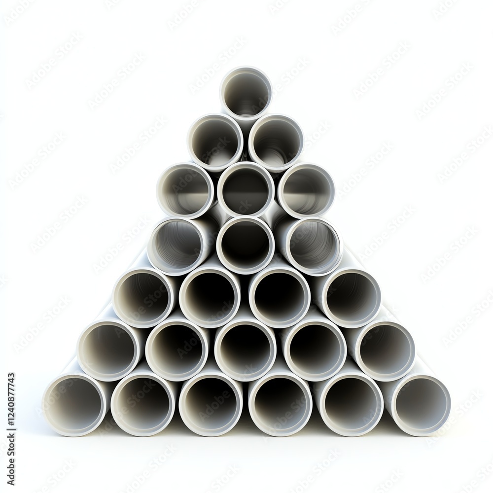 Stack of paper tubes arranged in a pyramid shape on a white background. Stack of paper tubes arranged in a pyramid shape on a white background.