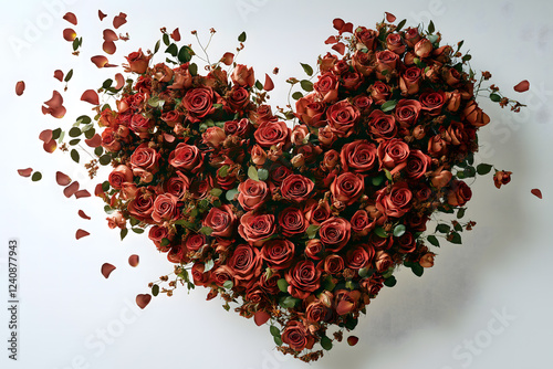 Heart-Shaped Red Rose Floral Arrangement with Falling Petals