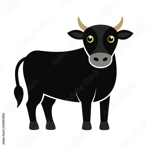 Black Cow Silhouette Vector, Cute Black cartoon Cow Illustration