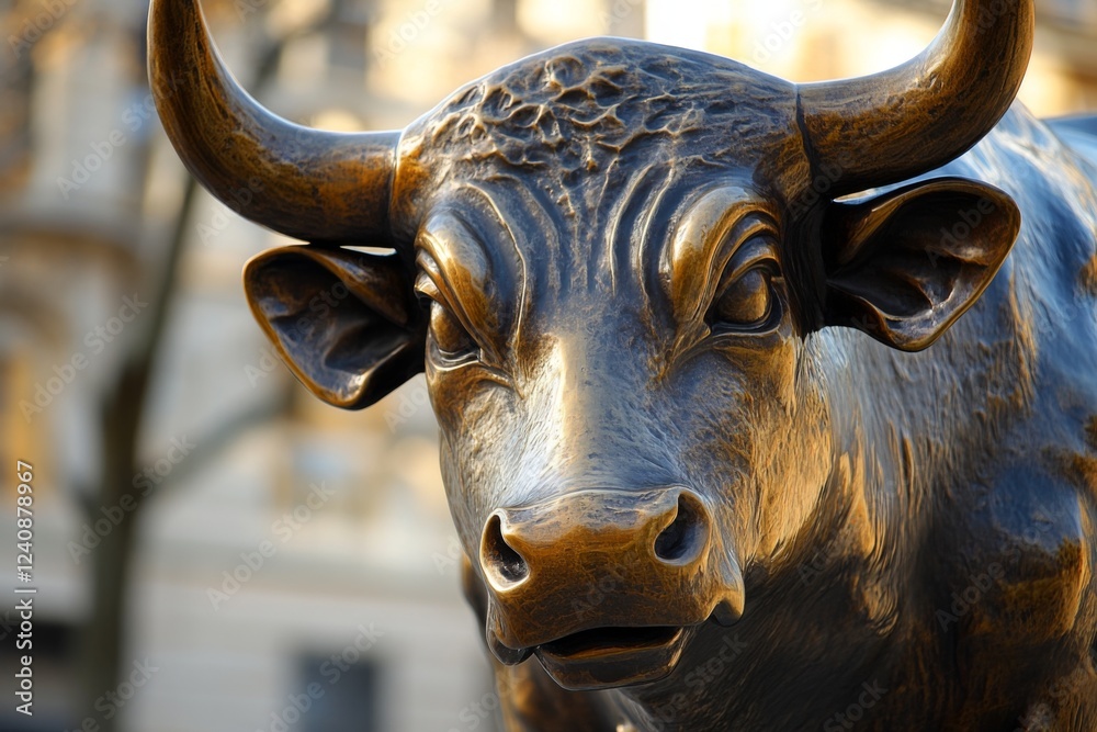 Golden bull statue in financial district Golden bull statue in financial district