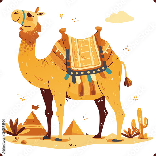 Flat vector illustration of camel. Camel in the desert. Vector EPS 10 photo