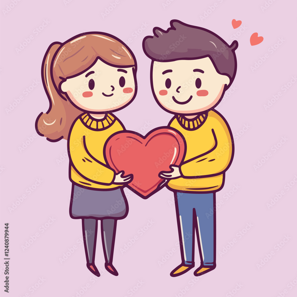 Cute Cartoon Couple Holding Heart vector illustration Cute Cartoon Couple Holding Heart vector illustration