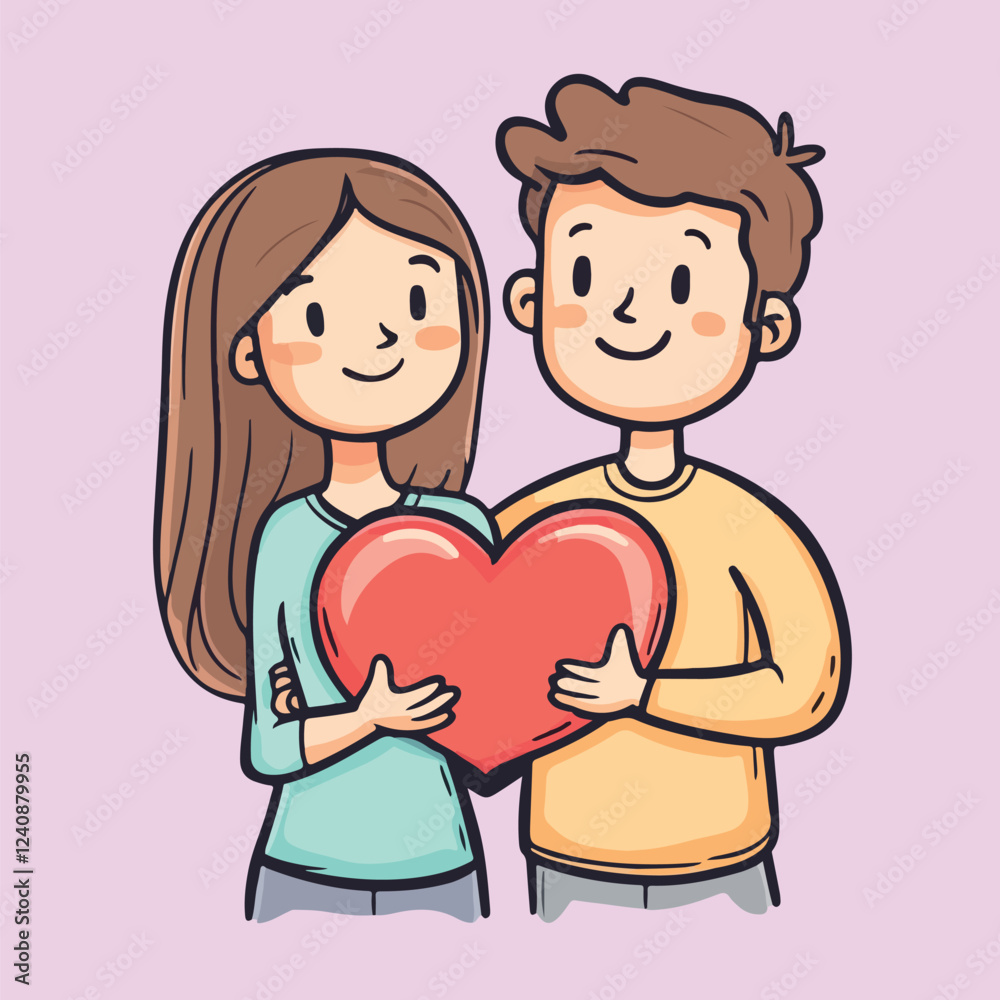 Cute Cartoon Couple Holding Heart vector illustration Cute Cartoon Couple Holding Heart vector illustration