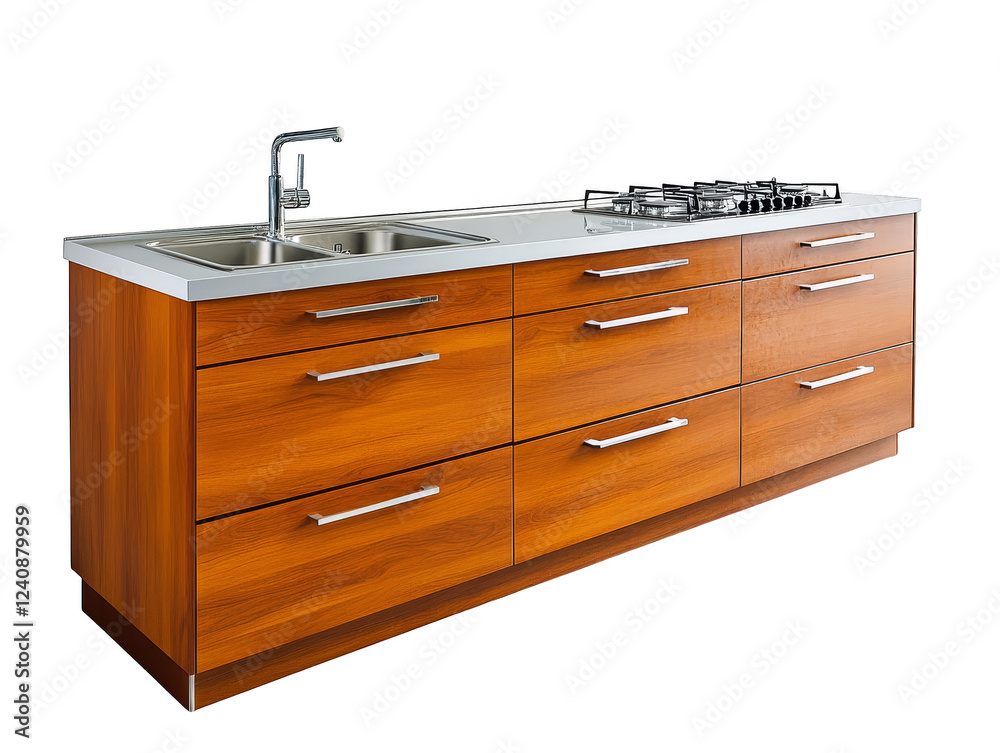 Gleaming stainless steel sink in a modern minimalist kitchen design clean,