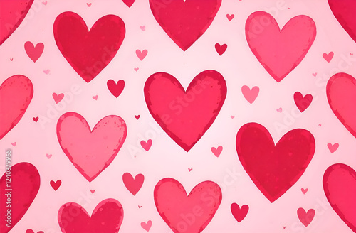 Seamless pattern drawn cute red hearts illustration. Heart pattern. Background seamless