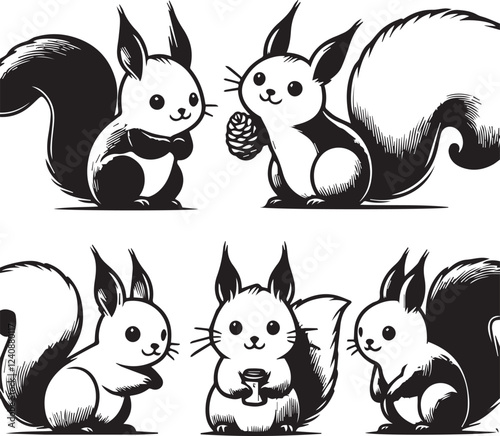 Squirrel vector in black and white