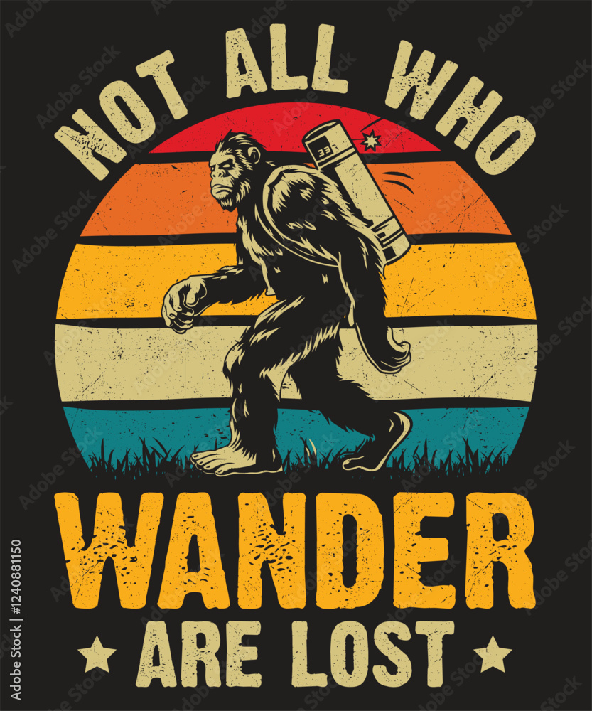 Obraz premium Bigfoot vector illustration, Sasquatch silhouette icon,Hairy wild man symbol, bigfoot t-shirt design for adventure lovers,Bigfoot silhouette, Logo Poster Label Vector Illustration Retro Vintage Badge 