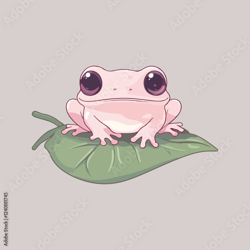 Cartoon frog with a bow sitting on a leaf vector illustration 