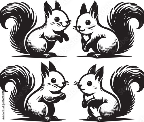 Squirrel vector in black and white