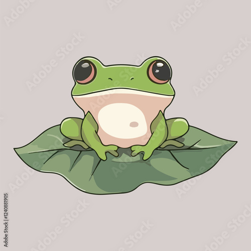 Cartoon frog with a bow sitting on a leaf vector illustration 